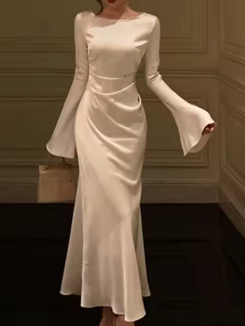 Elegante otoño R manga sirena francés Retro vestido de novia fiesta - 1