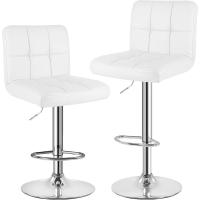 Taburete de Bar Juego de 2, Taburetes Altos de Cocina, Silla de Bar de Cuero Sintético Regulable en Altura con Respaldo y Reposapiés, Giratorio en 360 ° , para Cocina, Mostrador, Bar, Blanco - details 0