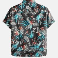 Camisa hawaiana con estampado de hojas para hombre, cárdigan vintage, floral, retro, social, hawaiana, Haruku, moda coreana, - details 13