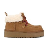 Botas cortas de piel de vaca con pastel de oveja para mujer, estilo Su Yinyin con cordones, suela gruesa, forro polar, algodón cálido para la nieve para invierno - details 0