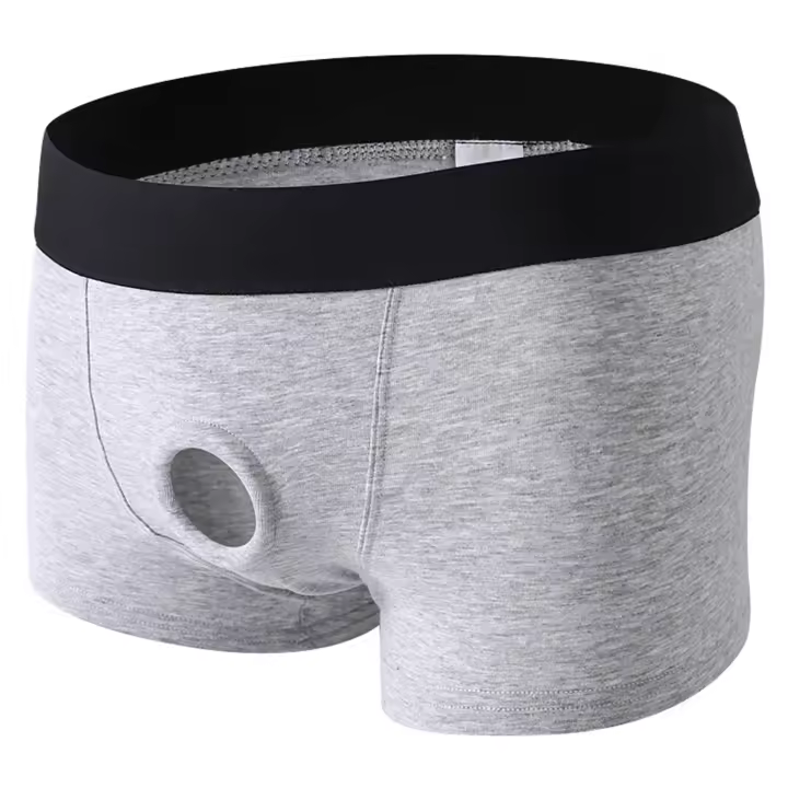 Hombres Calzoncillos Pene Abierto Agujero de la bolsa Boxer Shorts Cockring Bragas Ropa interior de algodón Bóxers hombre - 1