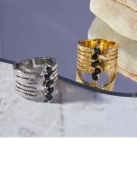 Nuevos anillos llamativos y elegantes Diseño texturizado multicapa Anillo abierto con diamantes Joyería de lujo chapada en oro - details 10