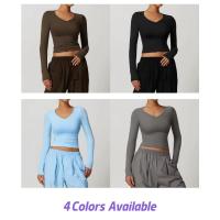 Top deportivo de manga larga con cuello en V para mujer, camiseta deportiva ajustada para Yoga, top deportivo, ropa deportiva para correr, entrenamiento deportivo - details 1