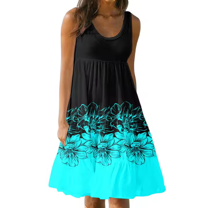 Camiseta elegante de mujer sin mangas, casual con estampado floral. - 1