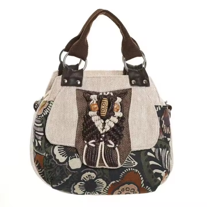 Bolso de mensajero Vintage para mujer, bandolera de gran capacidad, bolso de lona de estilo nacional chino - 1