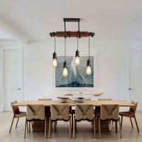 Goeco Lámpara de Techo Colgante - Lámparas de Araña de Madera con Alambre Ajustable de Estilo Vintage 53*137CM Iluminación Eficiente con Lámina Lacada y Bombilla E27 - details 6