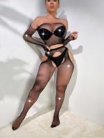Conjunto de ropa interior de cristal de 2 piezas TRE sin entrepierna con parte superior de bodystocking de rejilla con diamantes de imitación sexy - details 5