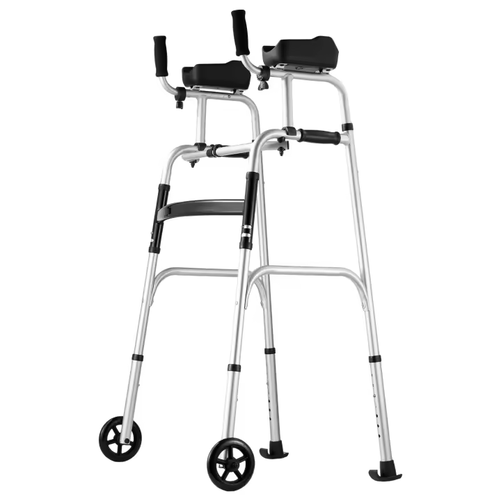 SucceBuy Andador plegable 2 en 1 con reposabrazos extraíbles, altura ajustable, ruedas sólidas, ayuda de movilidad de aluminio liviano - 1