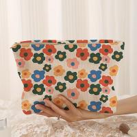 Bolso De Maquillaje De Corduroy Con Estampado Floral Y Cierre De Cremallera Diseño Minimalista Multifuncional Y Ligero Para Almacenamiento De Cosméticos - details 0