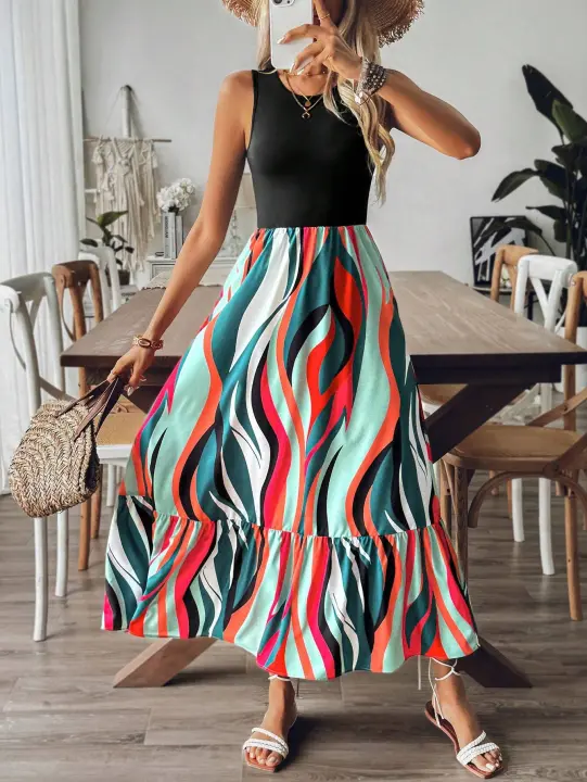 Vestido sin mangas de verano de moda, vestido estampado casual para mujer, ropa de mujer - 1