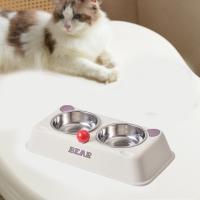 Cuenco doble con forma de oso para mascotas, contenedor de comida para gatos desmontable de gran capacidad, alimentador de agua antigolpes de acero inoxidable para cachorros, hogar - details 4