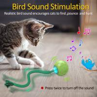 Juguete interactivo para gatos, bola móvil automática con cola larga, sonidos de aves simulados, recargable por USB - details 0