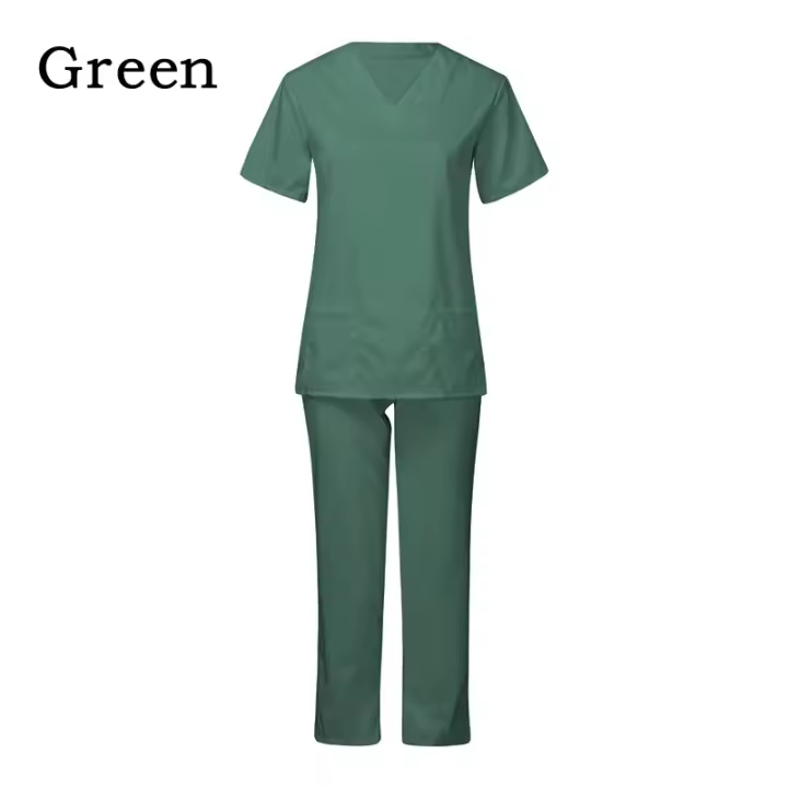 Uniforme de trabajo de enfermera de manga corta con cuello en V de color sólido para mujer, conjunto de ropa de trabajo de enfermería médica para médico de hospital, ropa de cirugía Dental - 1