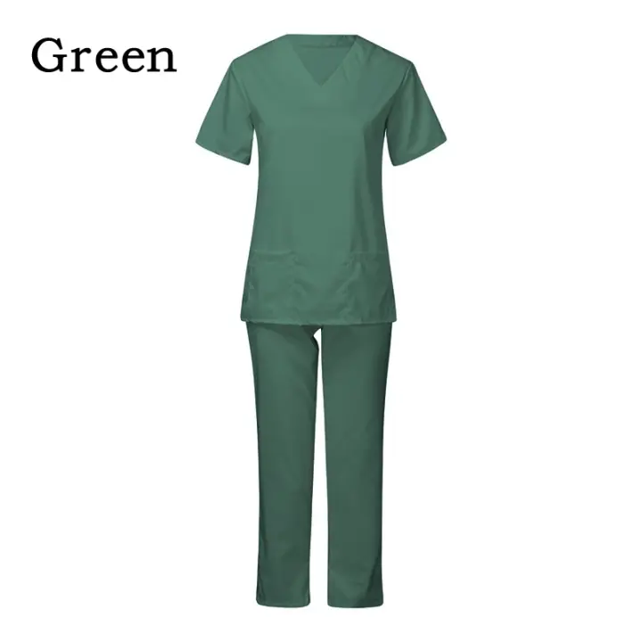 Uniforme de trabajo de enfermera de manga corta con cuello en V de color sólido para mujer, conjunto de ropa de trabajo de enfermería médica para médico de hospital, ropa de cirugía Dental - 1