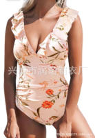 Traje de baño con cuello en V, traje de baño con cordones y borde con volantes - details 14