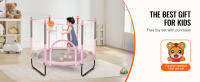 SucceBuy Trampolín para niños de 60 pulgadas, mini trampolín interior/exterior de 5 pies con red de seguridad y aro de baloncesto, para niños de más de 3 años, rosa - details 1