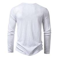 Camisa de cuello Henley de algodón para hombre, camisetas de moda de color sólido con botones informales de manga larga - details 3