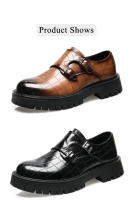 Nuevos zapatos de cuero, zapatos casuales de plataforma para hombre, zapatos de cuero con hebilla de moda. - details 9