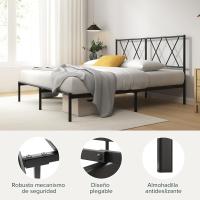 Marco de Cama de Metal Somier Altura de 30cm Montaje Fácil Espacio de Almacenamiento Bajo de la Cama Negro - details 5