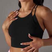 Hamidou-Sujetador de gimnasio Sexy para mujer, Top de hilo, informal, a rayas, sin costuras, de punto, a la moda - details 9