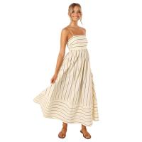 Vestido largo a rayas para mujer, ribete sin mangas con tirantes, cuello delgado, playa y fiesta, 2024 - details 31