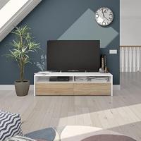 Mueble de salón, acabado color blanco Artik y roble canadiense, medidas: 130 cm (ancho) x 35,5 cm (alto) x 40,2 cm (fondo) - details 2