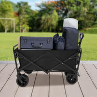 Carretilla Plegable Capacidad de Carga de 115 kg, Neumáticos Extra Anchos, Carretilla Todo Terreno con Frenos, Bolso Ajustable, Carro de Camping para Picnic en la Playa, Camping, Compras (Negro) - details 0
