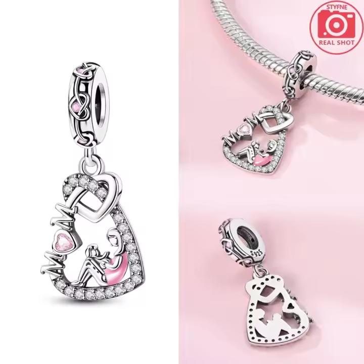 Abalorios Originales de Plata 925, Cuentas en Forma de Corazón de Padres e Hijos, Compatibles con Pulseras de Plata 925 para Mujer, Fabricación de Joyas DIY - 1