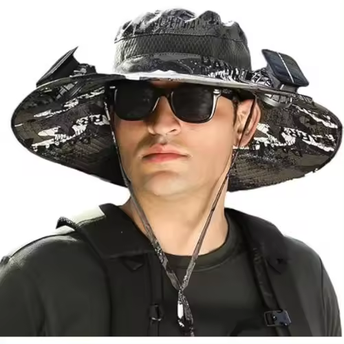 Sombrero de Ala Ancha para Exterior con 2 ventiladores Solares, sombrero tipo Cube para hombre y Mujer, UPF 52, sombrero tipo Cube para Peach y playa con ventilador incorporado - 1
