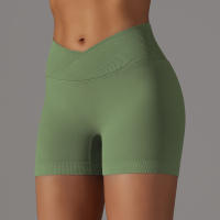 Hamidou pantalones cortos deportivos para mujer, Shorts de Yoga con cintura cruzada, gimnasio, entrenamiento, correr, cintura alta, realce de cadera, sin costuras, Fitness - details 61