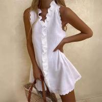 Elegante Falda Mini Bohemia Vestido de Verano Casual de Algodón y Lino con Cuello en V y Borlas - details 0