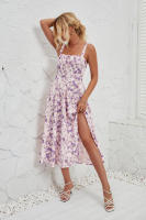 Vestido midi de satén con tirantes finos para mujer, abertura frontal, hueco - details 12