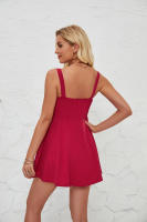 Mini vestido de verano sin tirantes con dobladillo en forma de A de color sólido y falda con tirantes para mujer - details 1