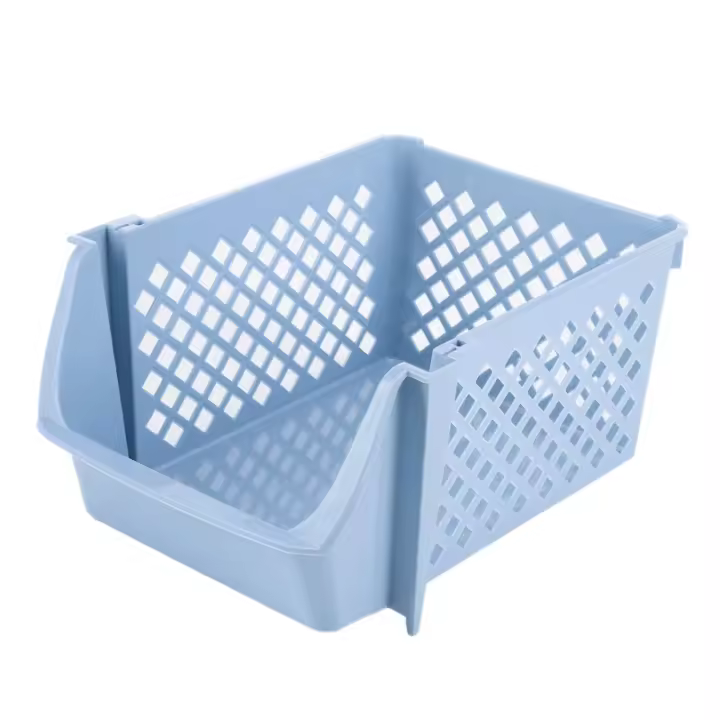 Cesta de almacenamiento apilable para frutas y verduras, organizador de alimentos, aperitivos, juguetes, artículos de tocador, contenedores de plástico, azul - 1