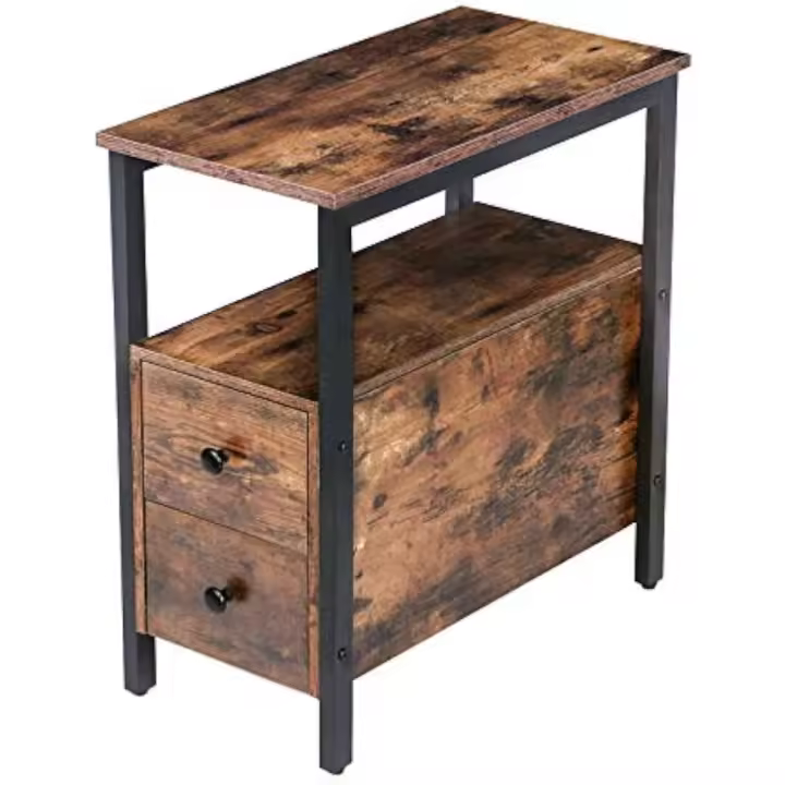 Mesa Auxiliar Estrecha de Madera Rústica Estilo Industrial para Espacios Pequeños - 1