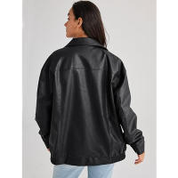 Chaqueta de Moto para Mujer de Tamaño Grande en Cuero Pretendido para Outfit de Otoño/Invierno 2024 con Cierre de Cremallera y Forro de Poliéster - details 3