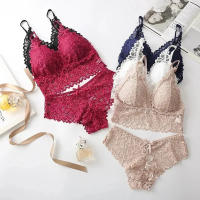 Conjunto de ropa interior para mujer, conjunto de sujetador sin aros sin costuras, conjunto de sujetador y bragas calados, ropa interior bordada, lencería para mujer - details 2