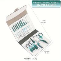 Juego de manicura con estuche portátil de cuero, cortaúñas de función completa, juegos de pedicura de acero inoxidable, Idea de regalo, 16 piezas por juego - details 6