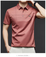 Camisa polo de verano, camiseta informal de manga corta a la moda, camiseta holgada con solapa versátil de seda helada, estilo masculino - details 2