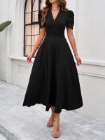 Vestido Largo de Verano 2025 - Elegante Vestido Tea con Escote en V y Manga Mariposa, Talle Alto Ajustable, Tejido Ligero para Vacaciones y Playa, Moda Femenina Miravia - details 8