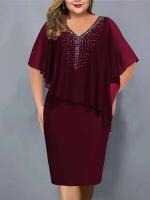 2024 nuevo elegante vestido de fiesta de verano Rhie decoración uso diario ceñido al cuerpo de talla grande de gasa vestido de banquete para mujer - details 4