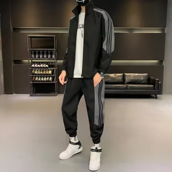Ropa deportiva de moda para hombre, traje de Montañismo para trotar al aire libre, ropa informal suelta a rayas, primavera y otoño, nuevo - 1
