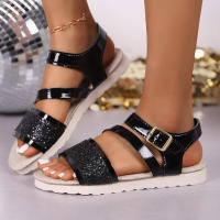 Sandalias de mujer de talla grande, nuevas de verano, con lentejuelas, de moda, de una sola tira, con suela gruesa, versátiles y cómodas. - details 14