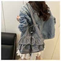 Bolso de hombro de estilo coreano Vintage con hojas de loto, bolso con cordón estampado a la moda, bolso de mano a cuadros bonito, bolsa de almacenamiento - details 16