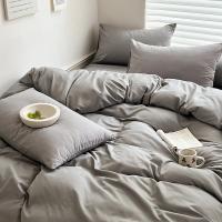 Juego de cama de algodón liso con sábanas, funda nórdica, funda de almohada, sábana individual para pareja, tamaño King y Queen - details 1