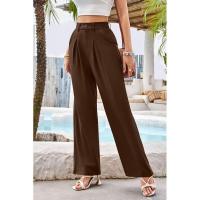 Mujeres de cintura alta, pantalones de vestir lisos de moda, pantalones sueltos de pierna recta para - details 8