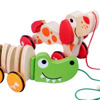 Rompecabezas de animales de dibujos animados de madera, remolque de empuje manual, cuerda de tracción para tirar, juguete para niños pequeños de 0 a 3 años - details 1