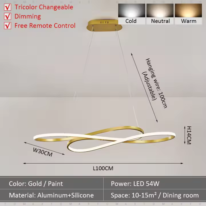 TOMAXIN 100CM Dining Pendant Light Modern Led Lights For Room Chandelier Bedroom Living Room Hanging Lamp - 1