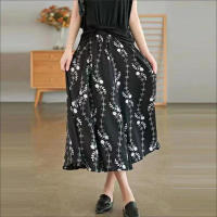 Lucyever-faldas largas con estampado Vintage para mujer, faldas plisadas de línea a que combinan con todo, elásticas, de media pantorrilla, de verano - details 5