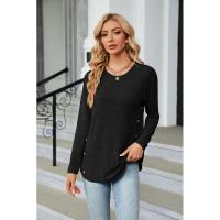 Camiseta de mujer con cuello redondo y botones lisos, ropa estética holgada para mujer, ventas baratas con mangas - details 9